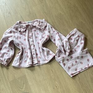 LAVI Pink Strawberry Ruffle Button Top and Sweatpants Set Size 5 / 6